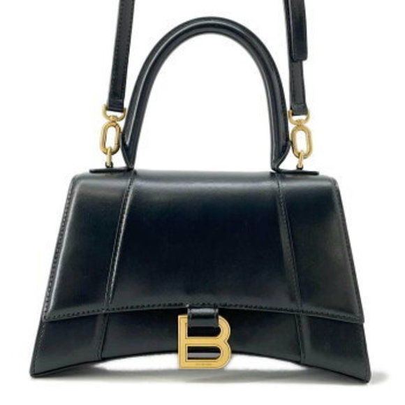 Balenciaga Hourglass Handbag Leather Shoulder Bag Black - Picture 1 of 8